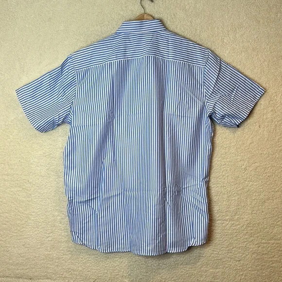 NWT DOKKIA Mens Blue White Stripe Short Sleeve Button Up Dress Shirt SIZE XL - Picture 6 of 6